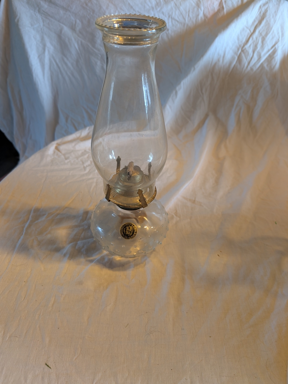2/40$ Vintage Clear Glass Oil Lamp with Brass Accents